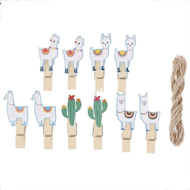 10pcs Llama Cactus Wooden Clips Photo Paper Clothespin Craft