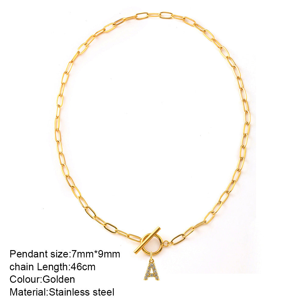Letters Paper Clips Chain Zircon Pendant Necklace