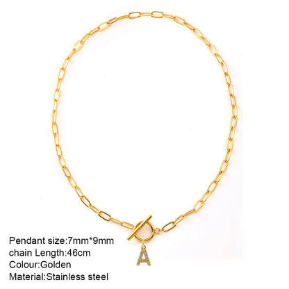 Letters Paper Clips Chain Zircon Pendant Necklace
