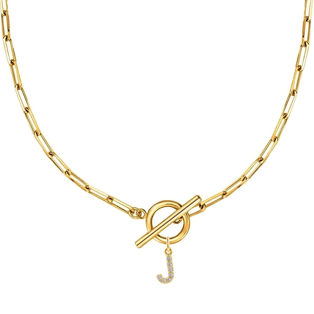 Letters Paper Clips Chain Zircon Pendant Necklace