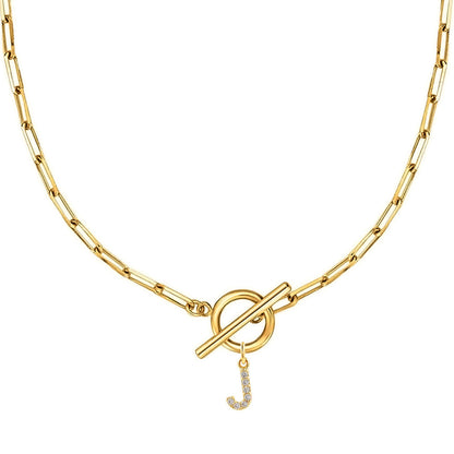 Letters Paper Clips Chain Zircon Pendant Necklace
