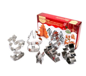 8 18-piece Set Gingerbread House Stainless Steel Christmas Scenario Cookie Cutters Set Biscuit Mold Fondant Cutter Baking Tools