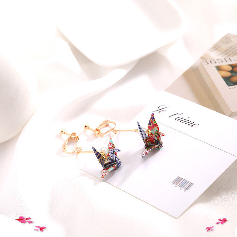 Thousand Paper Crane Earrings Without Pierced Ear Clips