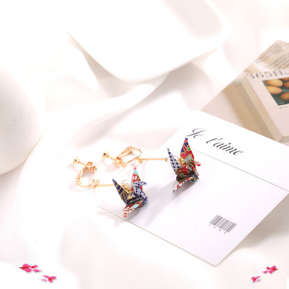 Thousand Paper Crane Earrings Without Pierced Ear Clips