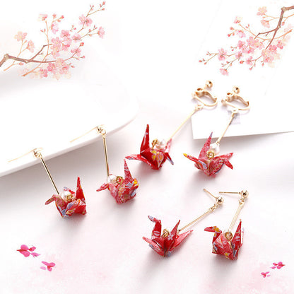 Thousand Paper Crane Earrings Without Pierced Ear Clips