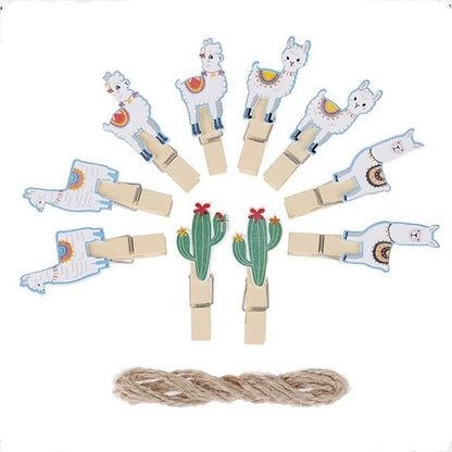 10pcs Llama Cactus Wooden Clips Photo Paper Clothespin Craft