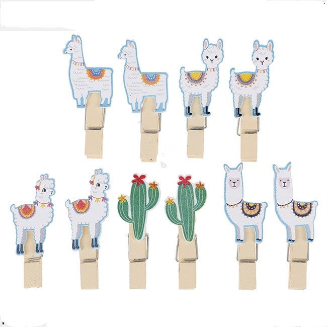 10pcs Llama Cactus Wooden Clips Photo Paper Clothespin Craft