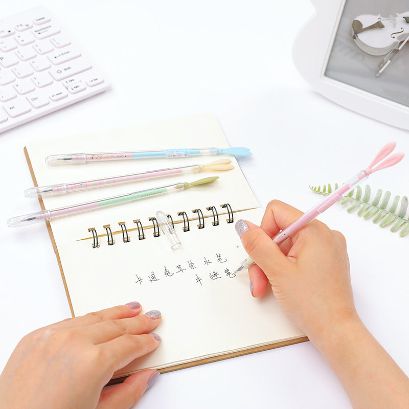 Cute Cartoon Small Fresh Luminous Rabbit Long Ears Signature Pen with Dust Plug Gel Pen, High-quality Pen