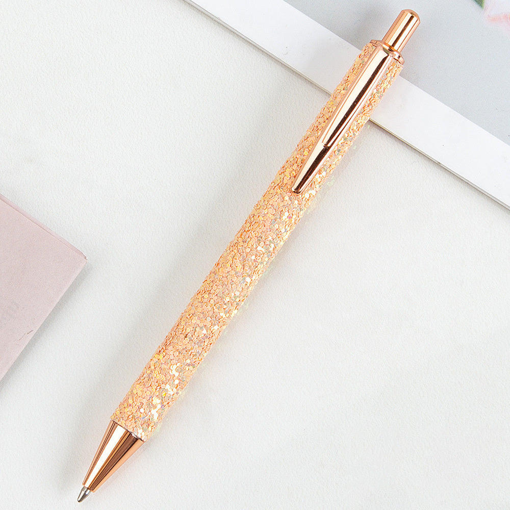 Ins Metal Pen Pu Bag Diamond Pen Sequin Press Pen Customized Multi-Color Press Ballpoint Pen
