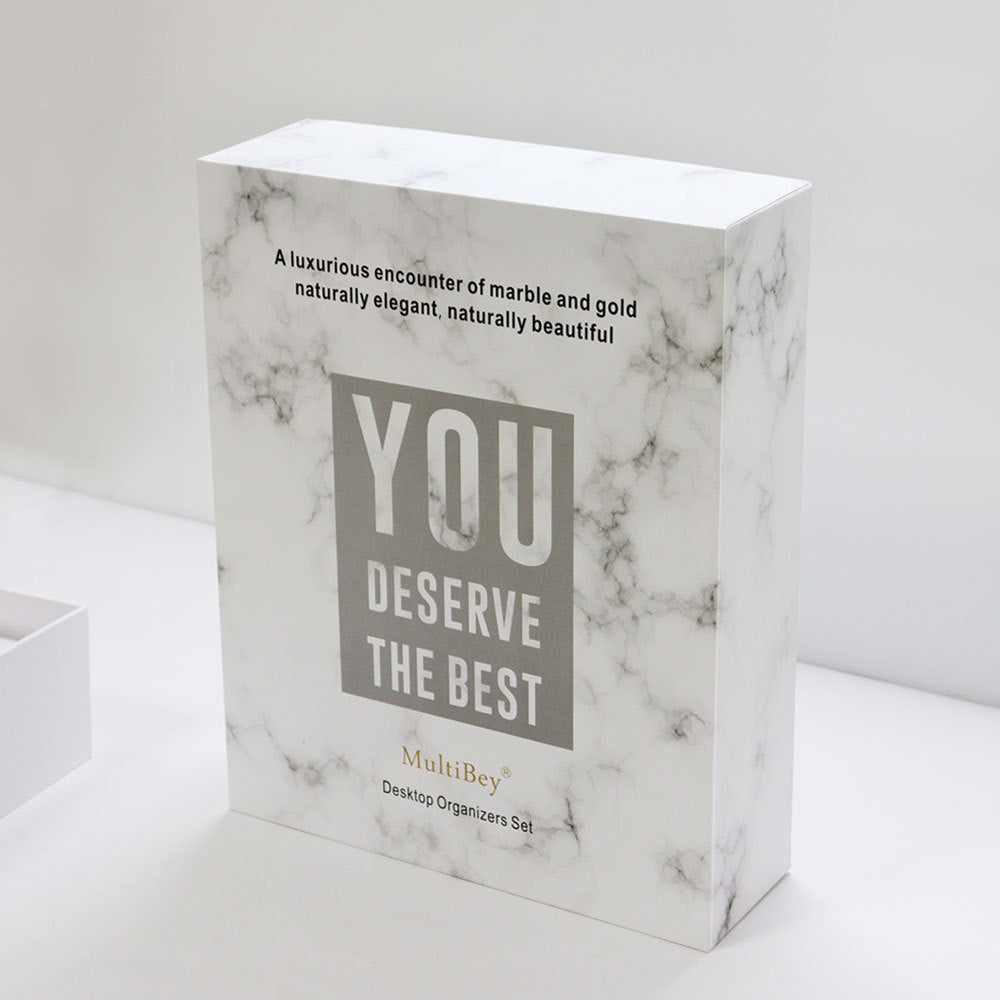 Office Set Marble Pattern Pen Holder Stapler Tape Base Memo Pad