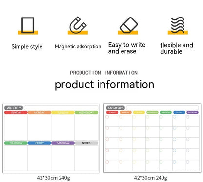 Weekly And Monthly Schedule Erasable Memo Message Board Writing Soft Whiteboard Refridgerator Magnets