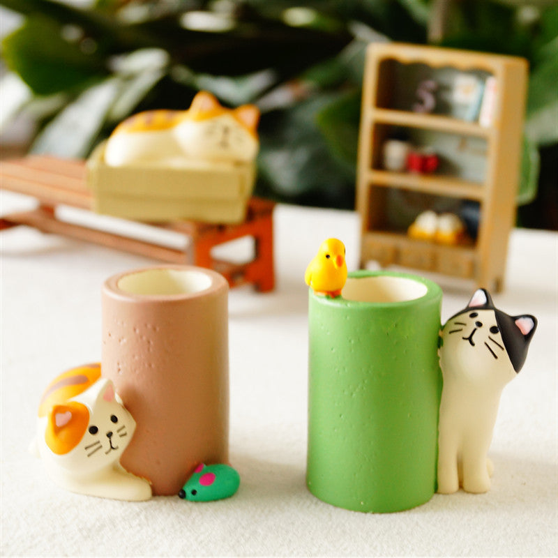 Cat Bird Stationery Storage Pen Holder