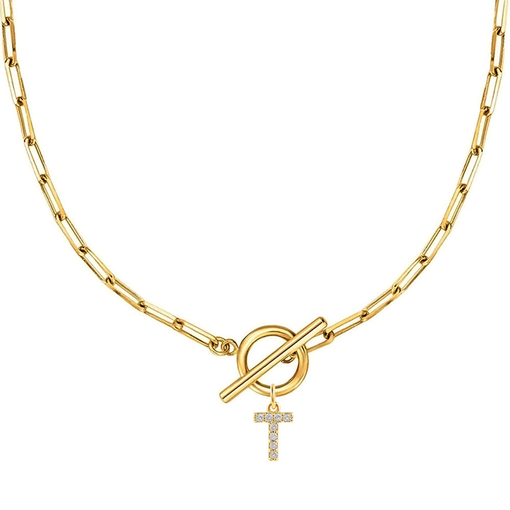 Letters Paper Clips Chain Zircon Pendant Necklace