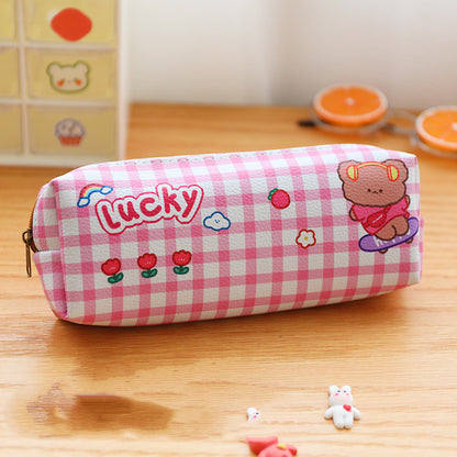 Bear Plaid Waterproof Storage Stationery Bag