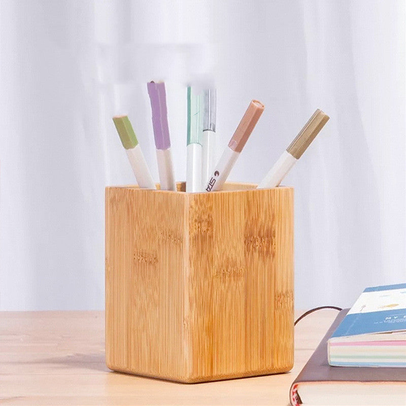 Bamboo pen holder stationery storage jar