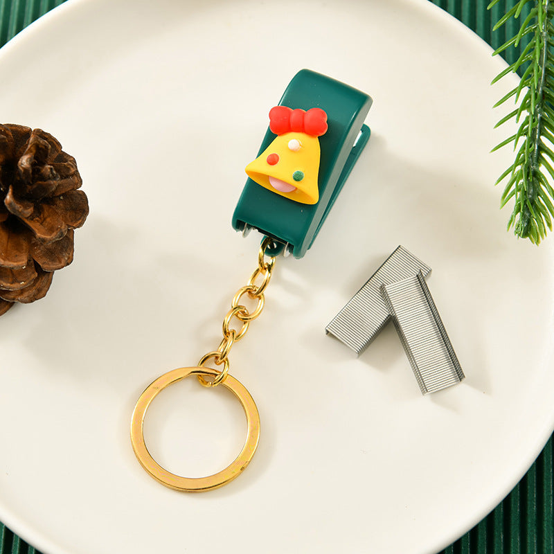 Christmas Cute Cartoon Mini Stapler Student Small Stapler With Keychain