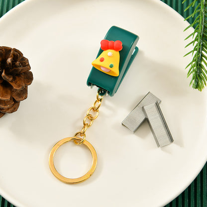 Christmas Cute Cartoon Mini Stapler Student Small Stapler With Keychain