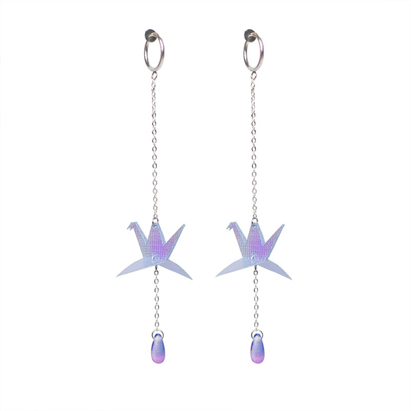 Thousand paper cranes drop long earrings ear clips