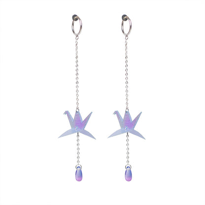Thousand paper cranes drop long earrings ear clips