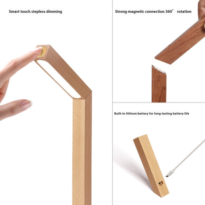 Desk LED Light Learning Reading Dormitory Rotating Solid Wood Bedside Wall Lamp