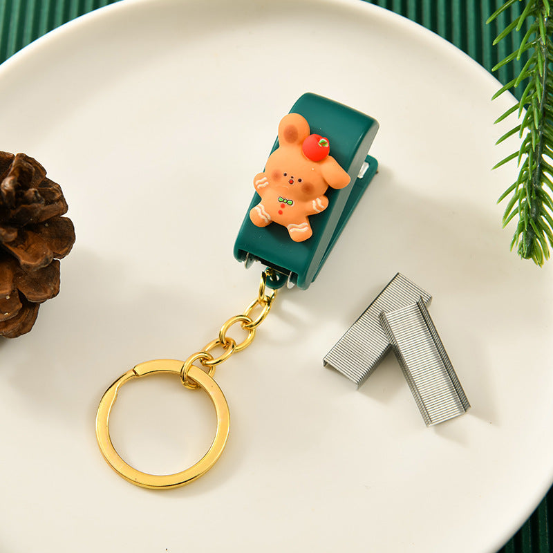 Christmas Cute Cartoon Mini Stapler Student Small Stapler With Keychain