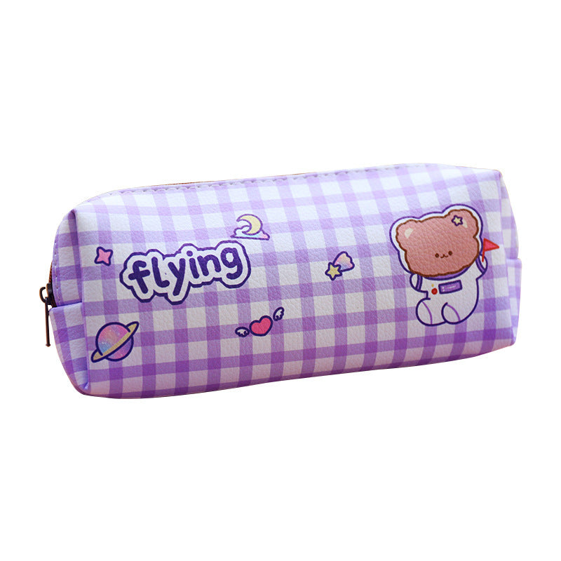 Bear Plaid Waterproof Storage Stationery Bag