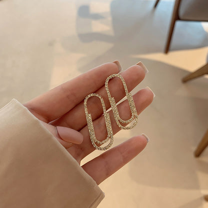 Silver Pin Stud Earrings With Paper Clips And Diamonds