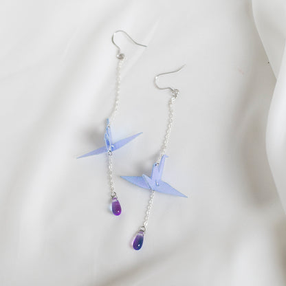 Thousand paper cranes drop long earrings ear clips