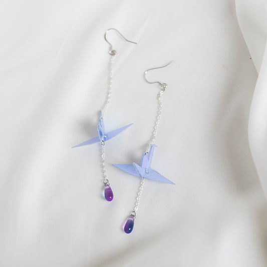 Thousand paper cranes drop long earrings ear clips