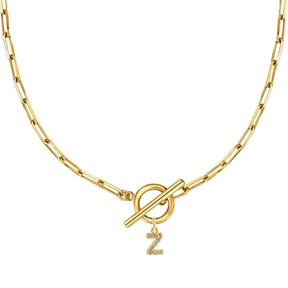 Letters Paper Clips Chain Zircon Pendant Necklace