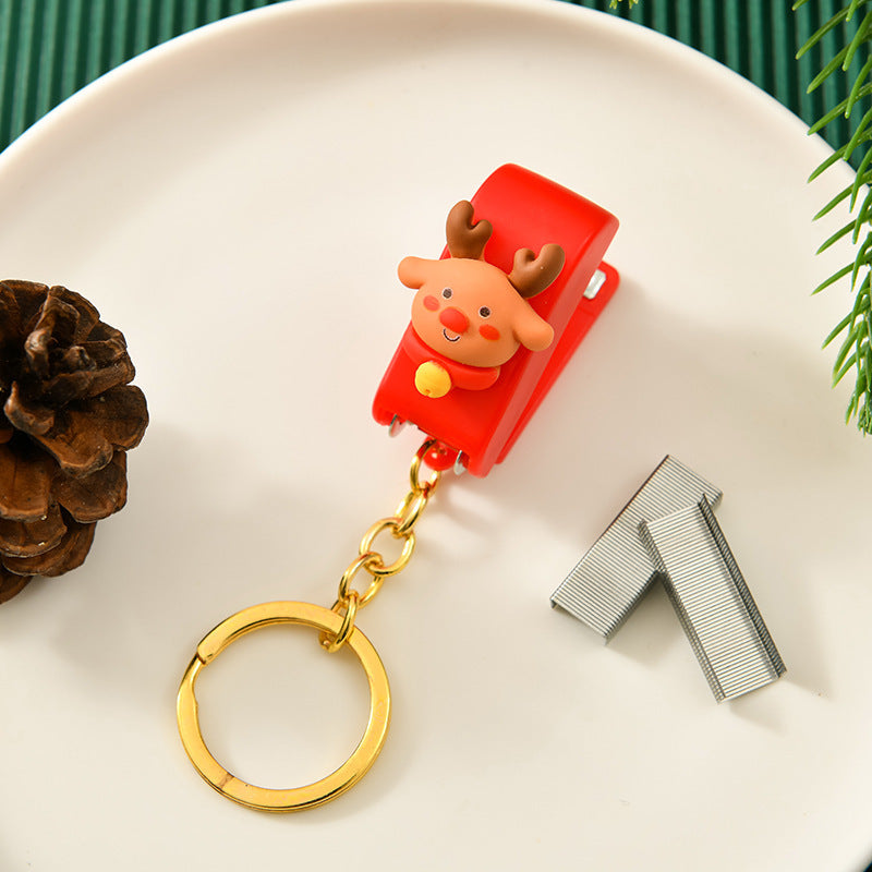 Christmas Cute Cartoon Mini Stapler Student Small Stapler With Keychain