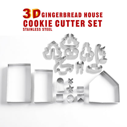 8 18-piece Set Gingerbread House Stainless Steel Christmas Scenario Cookie Cutters Set Biscuit Mold Fondant Cutter Baking Tools