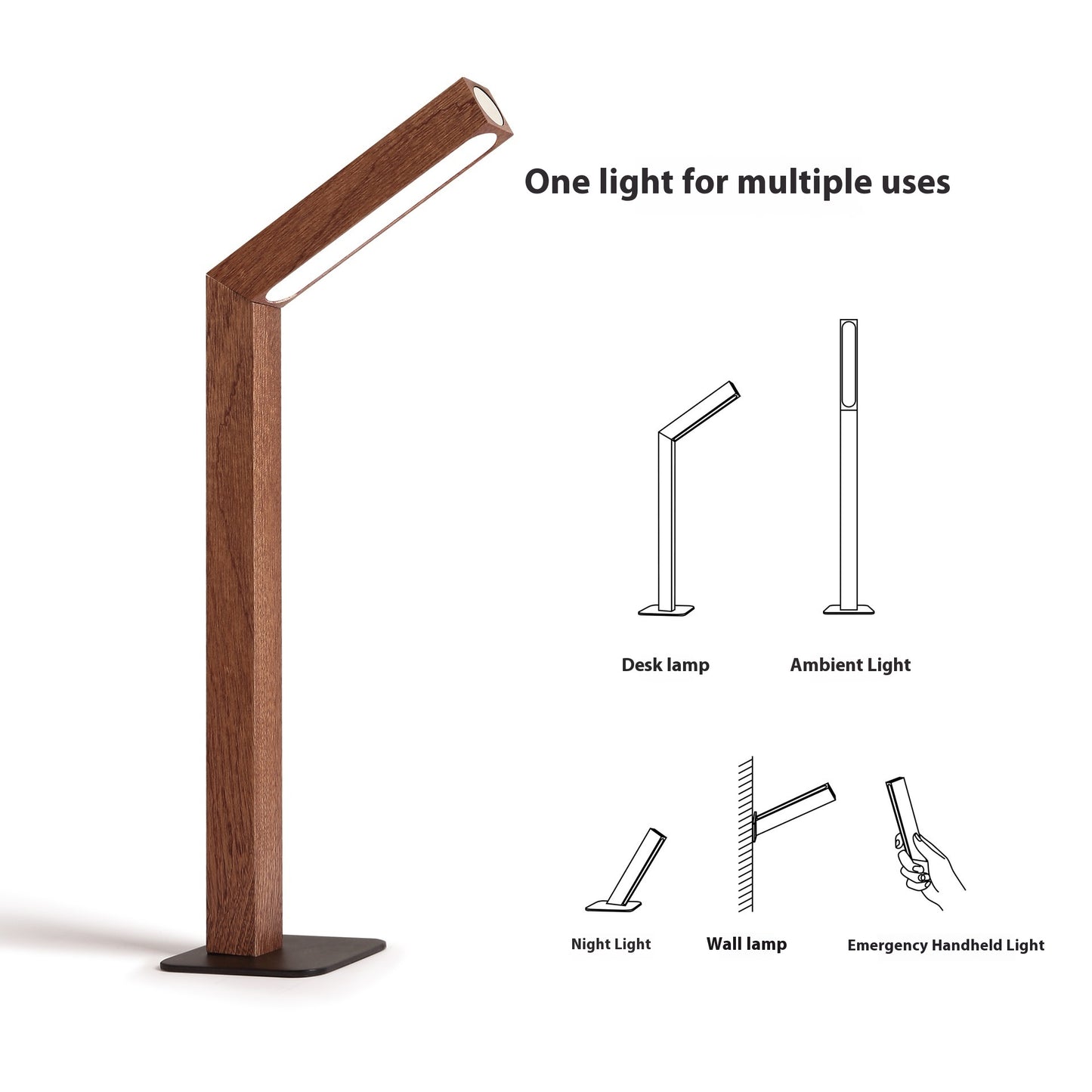 Desk LED Light Learning Reading Dormitory Rotating Solid Wood Bedside Wall Lamp