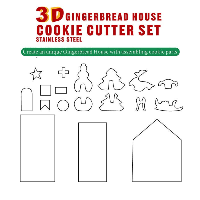 8 18-piece Set Gingerbread House Stainless Steel Christmas Scenario Cookie Cutters Set Biscuit Mold Fondant Cutter Baking Tools