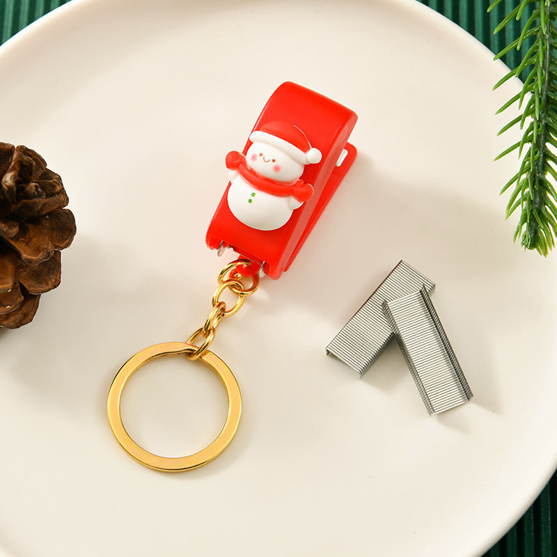 Christmas Cute Cartoon Mini Stapler Student Small Stapler With Keychain
