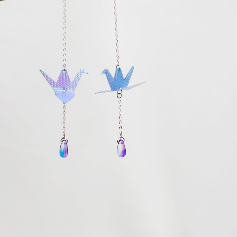 Thousand paper cranes drop long earrings ear clips