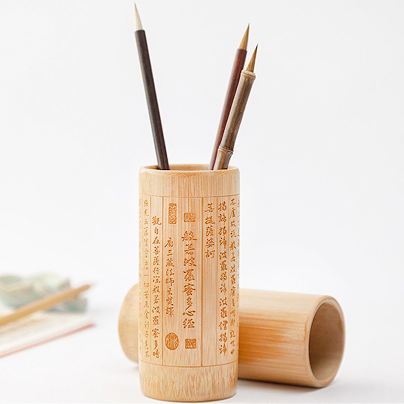 Bamboo pen holder stationery storage jar