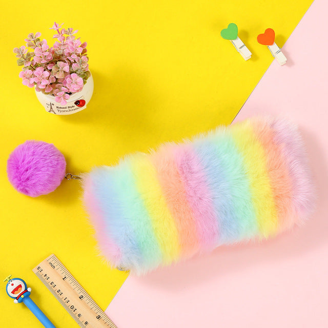Rainbow plush stationery storage bag