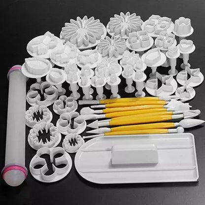 46pcs Fondant Sugarcraft Cake Decorating Plunger Cutters Mol
