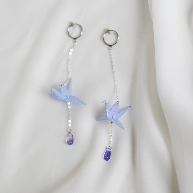 Thousand paper cranes drop long earrings ear clips