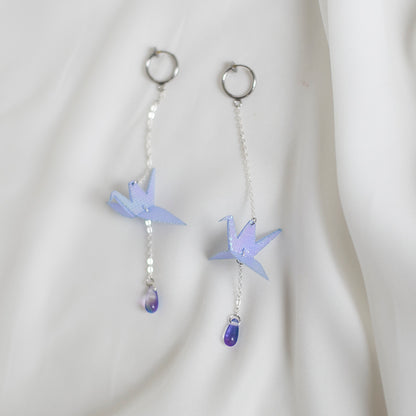 Thousand paper cranes drop long earrings ear clips