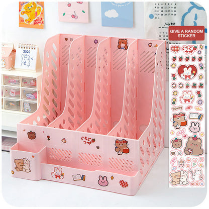 Kawaii Desk Organizer File Tray Book Stand Office Rack