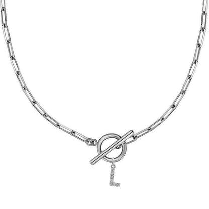 Letters Paper Clips Chain Zircon Pendant Necklace