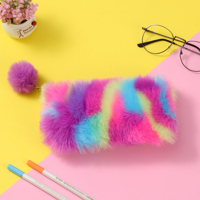 Rainbow plush stationery storage bag