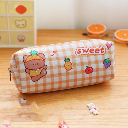 Bear Plaid Waterproof Storage Stationery Bag