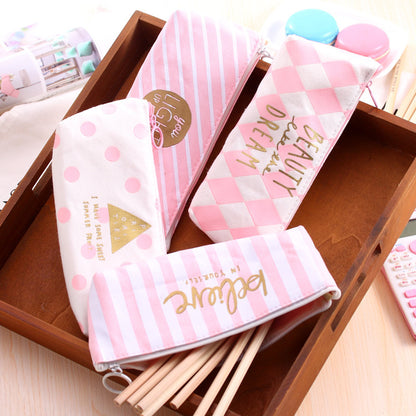 Grid Pencil Case Student Stationery Box Creative Large Capacity Simple Canvas Stationery