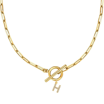 Letters Paper Clips Chain Zircon Pendant Necklace