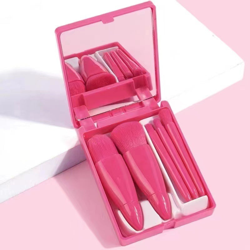 5pcs Travel Size Makeup Brushes Set Mini Makeup Brushes, Small Complete Function Cosmetic Brushes Kit With Case And Mirror Hand Hold Pocket Foldable Makeup