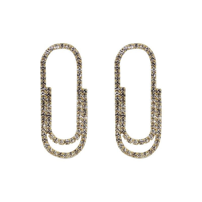 Silver Pin Stud Earrings With Paper Clips And Diamonds