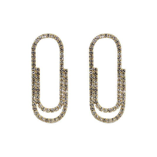 Silver Pin Stud Earrings With Paper Clips And Diamonds